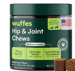 Advanced Dog Hip and Joint Supplement with Glucosamine, Chondroitin, Omega 3, MSM, and Green Lipped Mussel, 60 Pork Flavored Chews for Small and Medium Dog Breeds