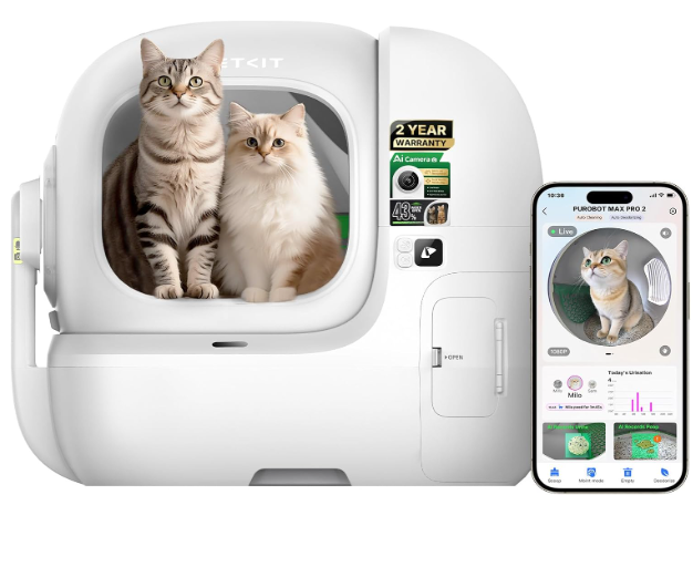 PETKIT Purobot Max Pro 2 AI-Camera Self Cleaning Cat Litter Box, Extra Large Opening 210° Wide Angle Lens Cat Facial Recognition Automatic Litter Box with 5G WiFi App Control Odor-Free