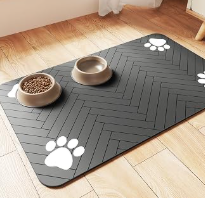 Pet Feeding Mat-Absorbent Pet Placemat for Food and Water Bowl, with Waterproof Rubber Backing, Quick Dry Water Dispenser Mat for Dog and Cat (20"x12", Striped Dark Gray)