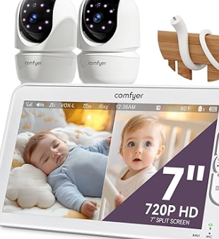 Comfyer BM01 7" HD Split-Screen Baby Monitor, Video Baby Monitor with 2 Cameras and Audio, No WiFi Monitor with a Flexible Bracket, Up to 2 Days in VOX Mode with Sound Alert, 4X Zoom, Night Vision